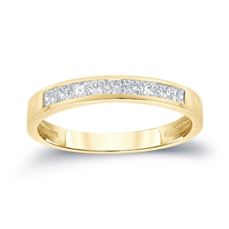 Auriya 14k Gold 1/5ctw Princess Cut Diamond Channel Wedding Band - Yellow - 9.5