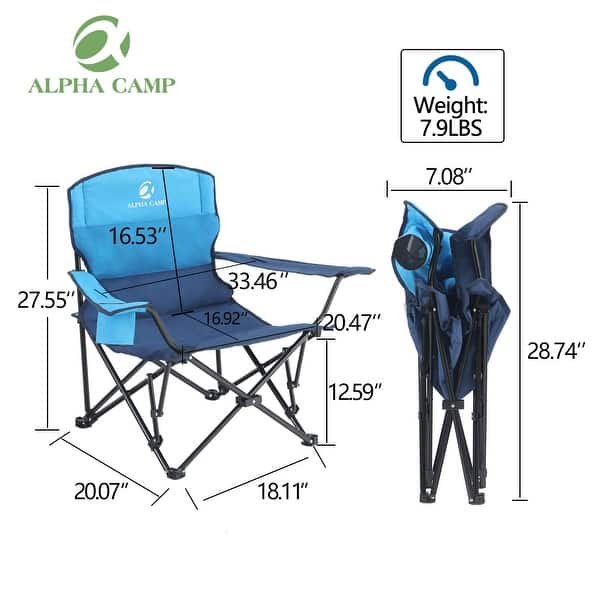 Alpha Camp Portable Camping Quad Folding Chair Heavy Duty Support 300 lbs Oversized Steel Frame Collapsible Chair - Blue