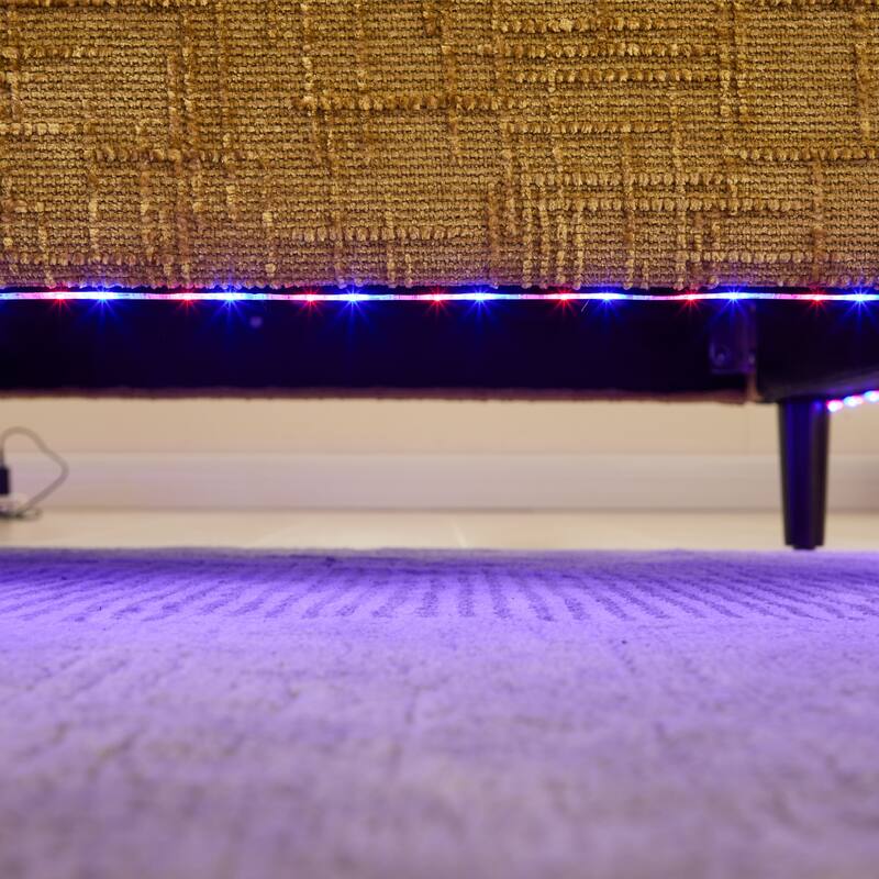 Modern Style Chenille 2-Seater Wood-Legged Sofa With Led Light, Usb Charging Port And Storage Bag Living Room Bedroom Study Room