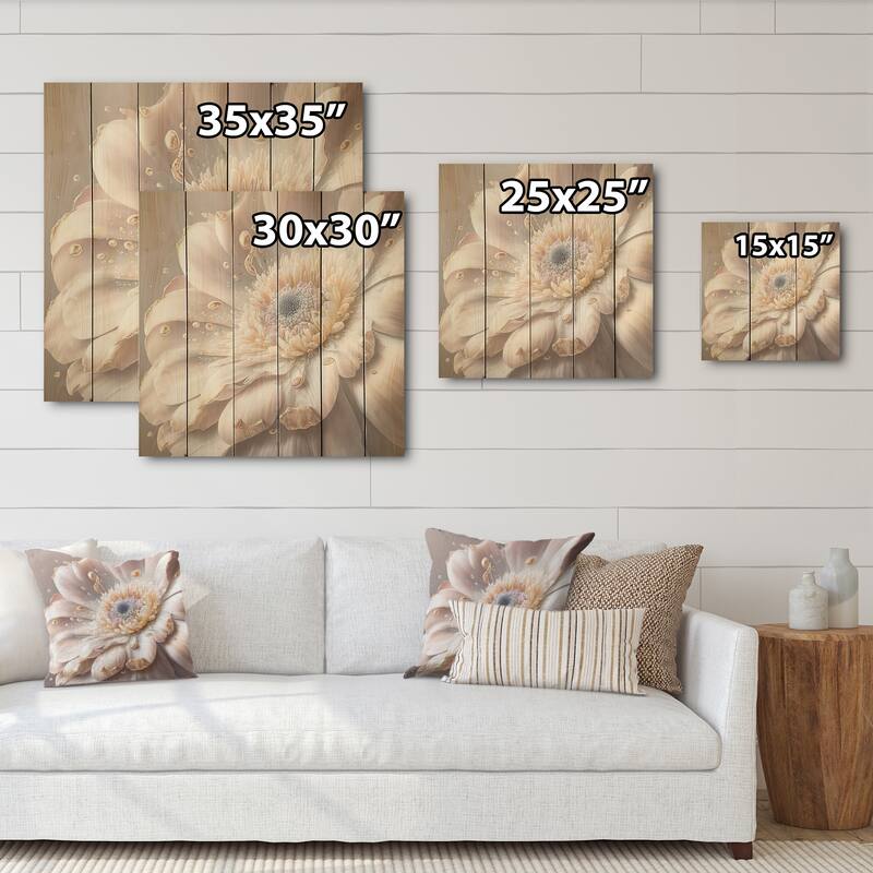 Designart 'White Watercolor Flower'Floral Wood Wall Art - Natural Pine Wood