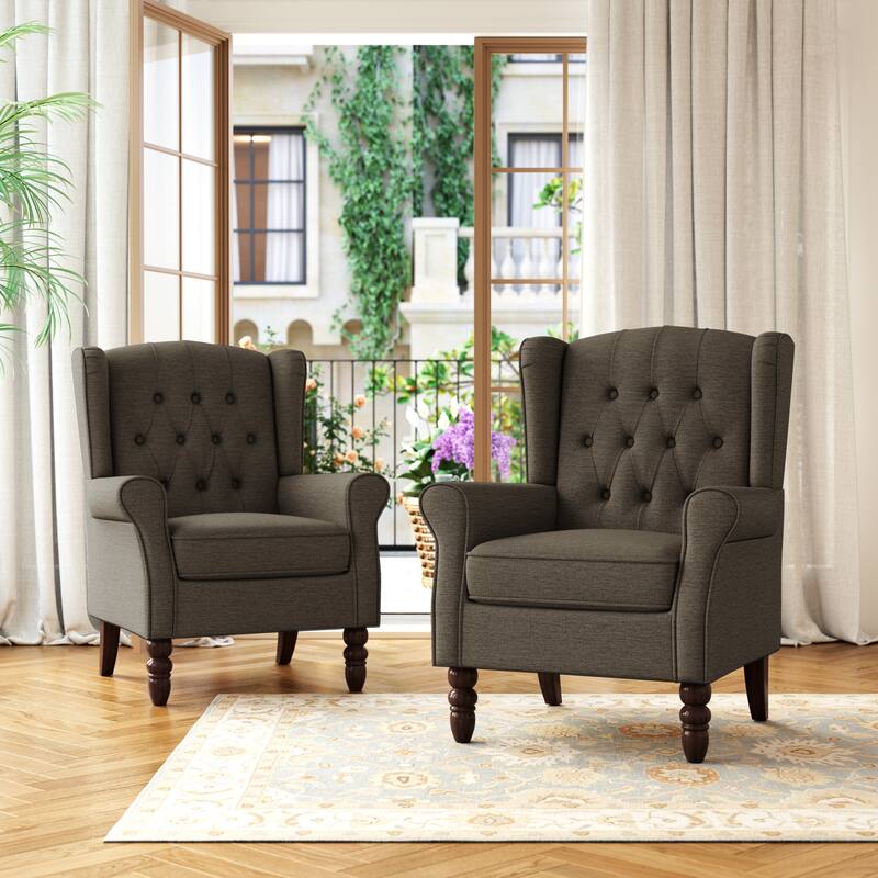 Tufted Wingback Upholstered Accent Chairs Set of 2 - Chenille Taupe