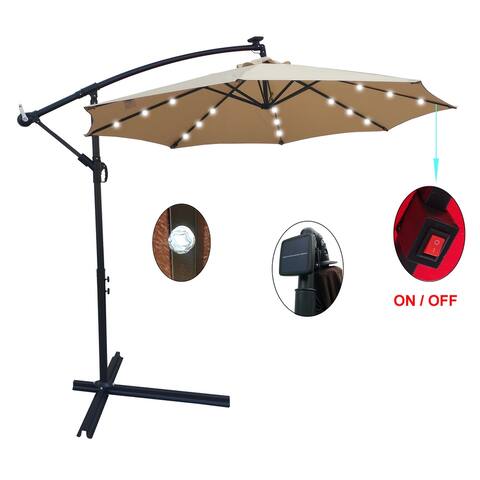 Nestfair Outdoor Patio Umbrella Solar Powered LED Lighted Sun Shade Market Waterproof Umbrella