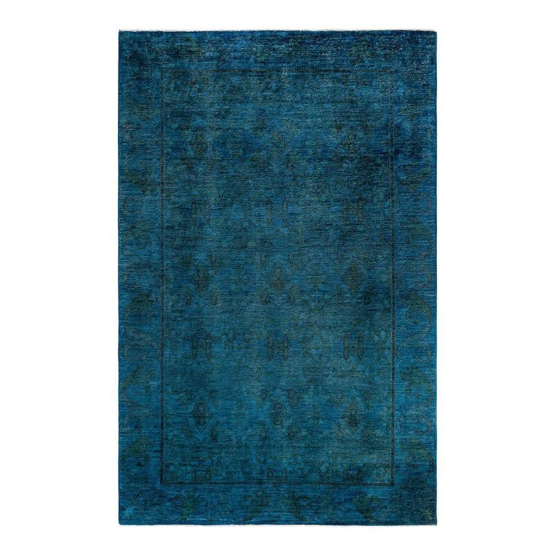 Overton Hand Knotted Wool Vintage Inspired Modern Contemporary Overdyed Blue Area Rug - 6' 0" x 9' 1"