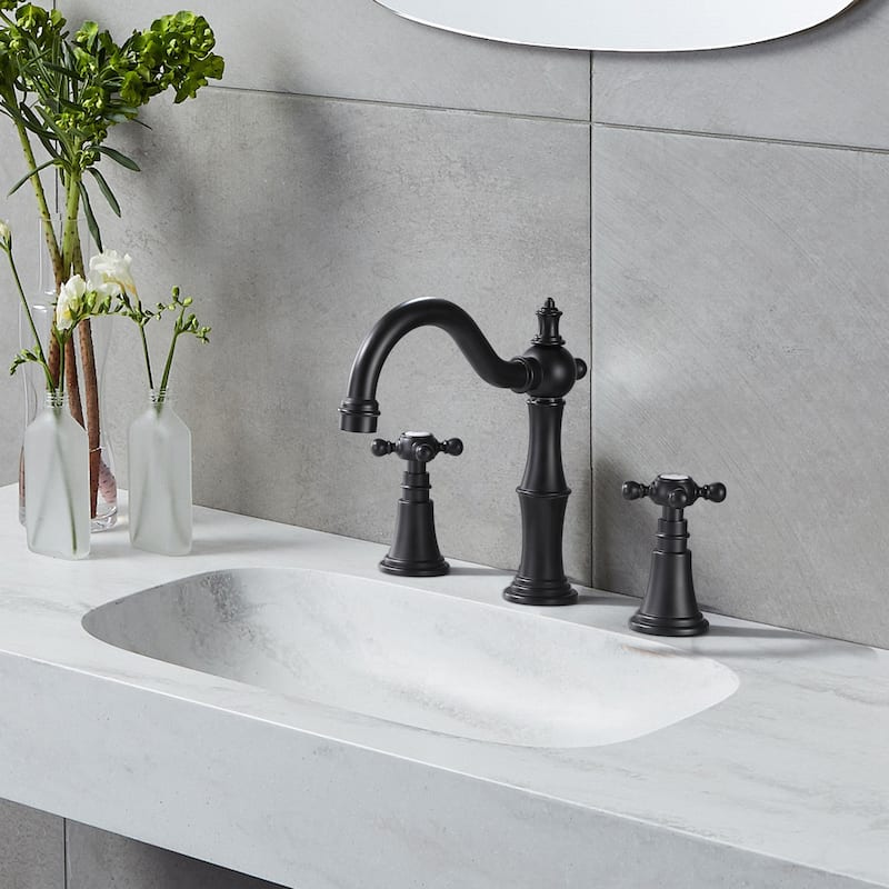 7.9"H Solid Brass Widespread 2-Handle Bathroom Sink Faucet