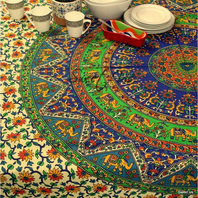 Cotton Secret Elephant Floral Tablecloth Rectangle - 54 x 84 in