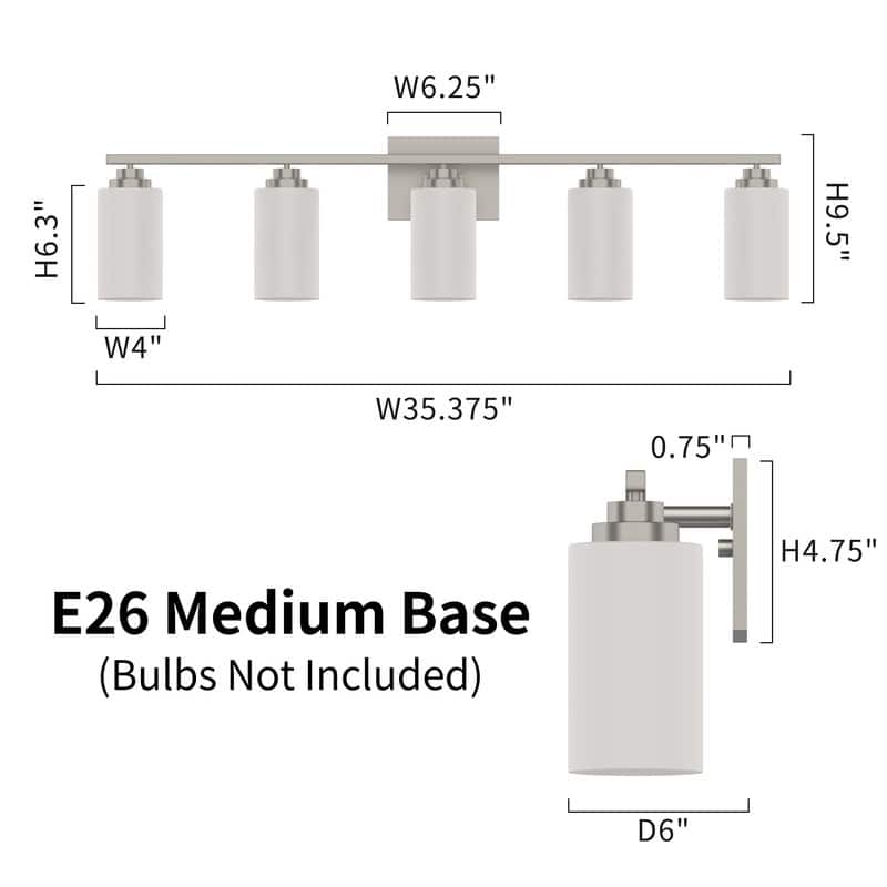 KAWOTI Rive 5-Light Modern Bathroom Vanity Light Frosted White Glass