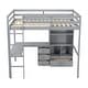 preview thumbnail 39 of 38, Full Size Loft Bed with Bulit-in L-Shaped Desk and Ladder, Wooden High Loft Bedframe with Storage Drawers and Shelves