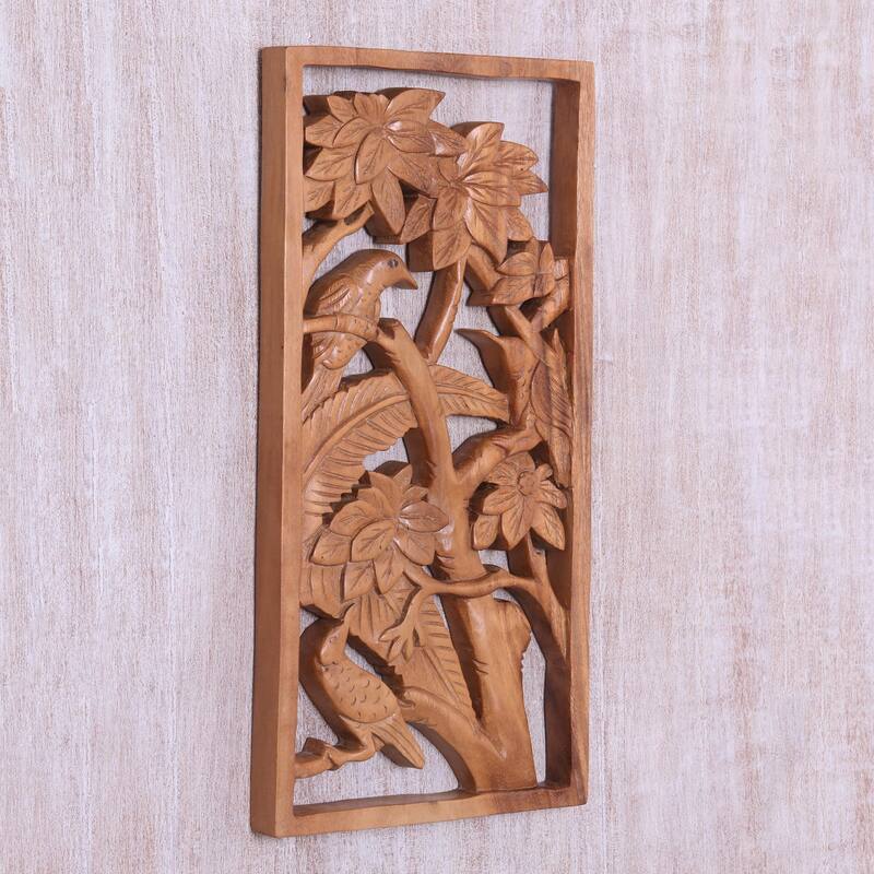 Novica Handmade Songbird Friends Wood Relief Panel