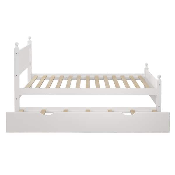 slide 2 of 2, Full Size Platform Bed Frame with Headboard and Trundle for Teens, Solid Wood Slat Support Bed White Frame Bed White - Full