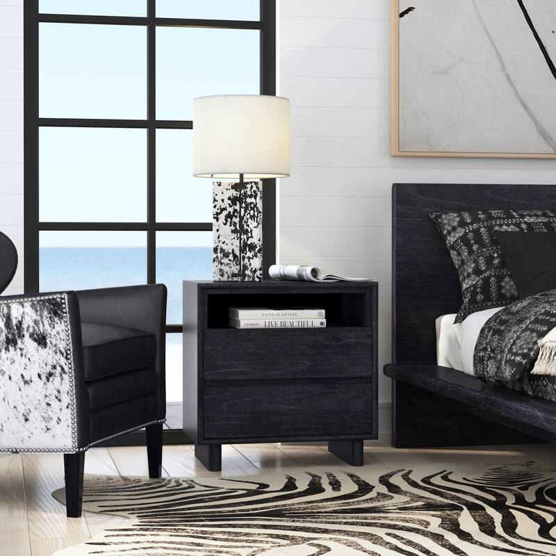 Halmstad 24 in. W Wood Panel 2 Drawer Nightstand with Soft-Closing Drawers