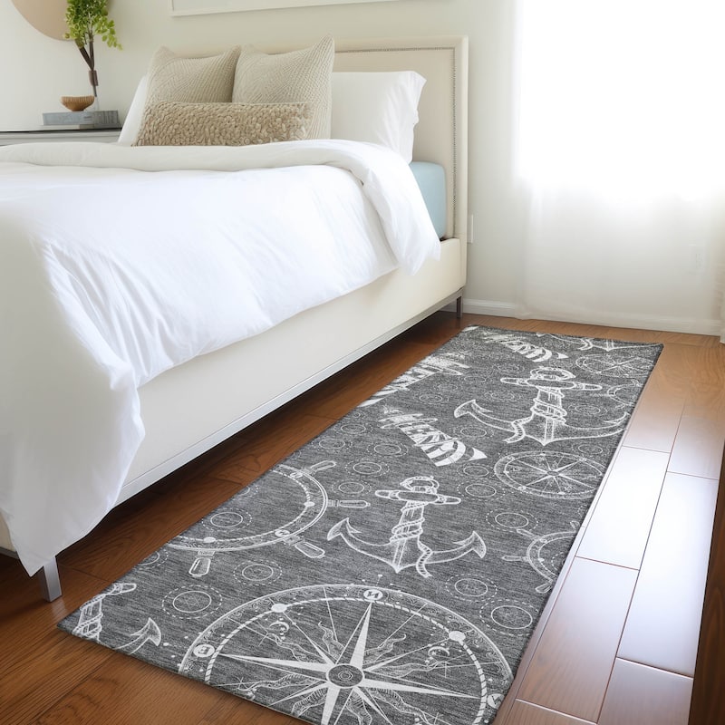 Premium Washable Super Soft Coastal Lighthouse Mayfield Rug - Gray - 2' 3" x 7' 6" - Runner