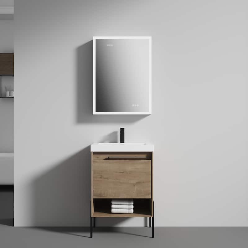Freestanding Bathroom Vanity Set with Open Shelf & Topmounted Sink