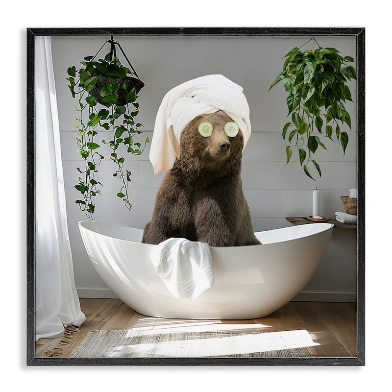 Stupell Bear in Refreshing Spa Bath Framed Giclee Art Design By CAD Designs - 24 x 24 - Black