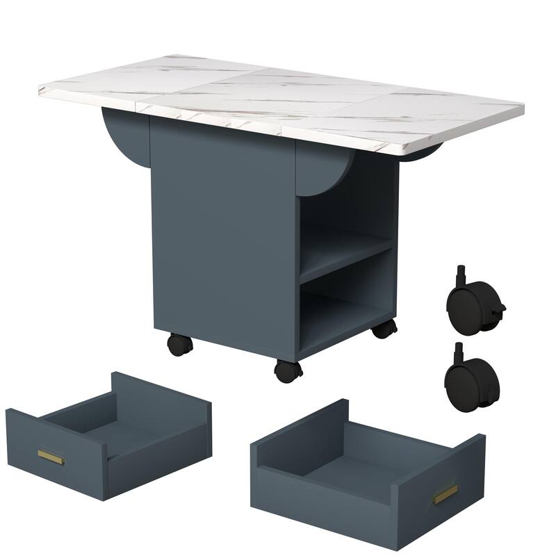 Anmytek Multifunctional Folding Table Kitchen Island Desk Marble Top Small Space Living Room Storage