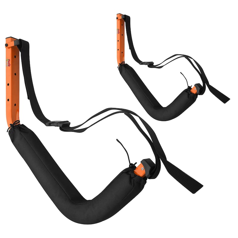 Kayak Storage Hooks - Set of 2 Wall Mount Garage Hangers - 125lbs Capacity Rack for Paddleboards by Rad Sportz (Orange) - Large - Orange/Black