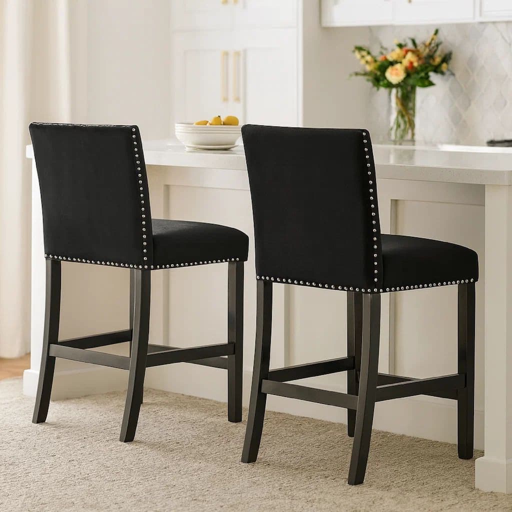Eva 19 Inch Dining Chair, Set of 2, Parson Style, Nailhead Trim, Gray