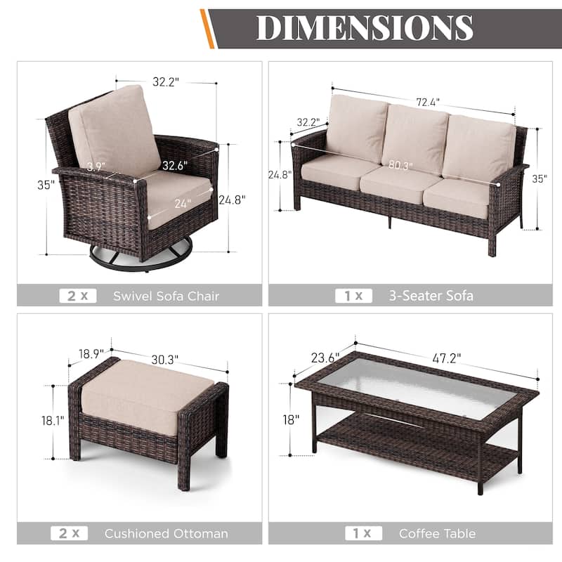 MAISON ARTS Extra-Large Patio Wicker Sofa Conversation Set with Coffee Table, Oversize Seat with 5.5'' Thick Padded Cushion