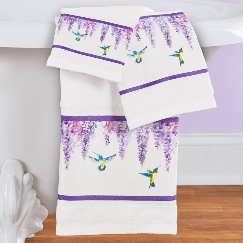 Colorful Hummingbird Purple Wisteria 3-Piece Towel Set - 9.250 x 6.500 x 3.350 - Purple - 9.250 x 6.500 x 3.350