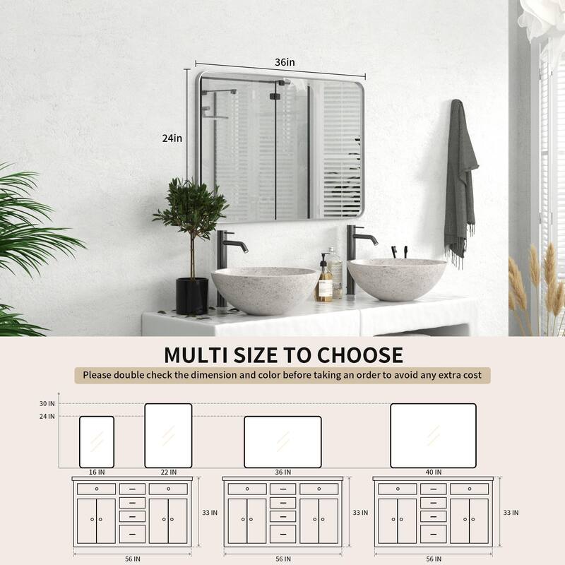 Modern Rounded Rectangle Wall Mirror with Stainless Steel Frame for Bathroom Vanity(1 Piece)