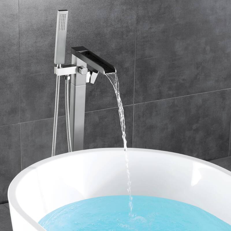 Freestanding Bathtub Faucet With Sprayer Floor Mount Tub Faucets Waterfall Tub Filler With Hand Shower Modern Bath Tub Trim