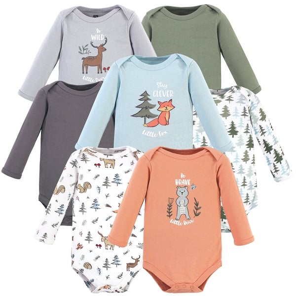 slide 1 of 1, Hudson Baby Cotton Long-Sleeve Bodysuits 7pk, Woodland Friends 12-18 Months - Woodland Friends