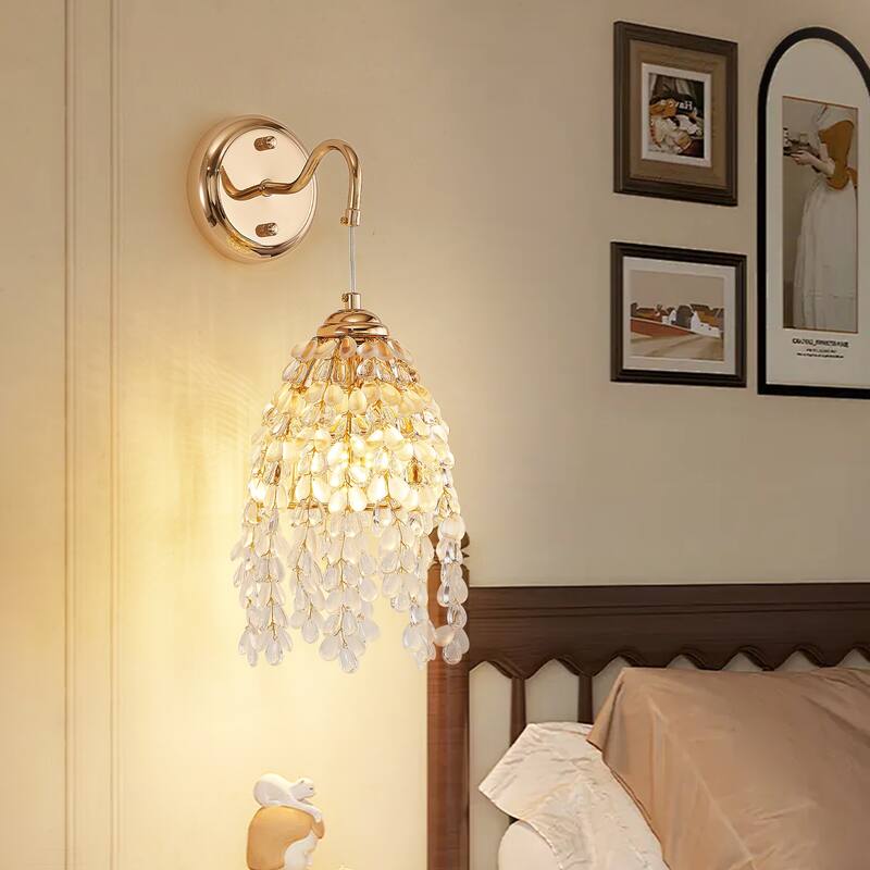 Set of 2 Crystal Grape-Shaped Bead String Wall Sconces ,Elegant Hanging Light Fixture