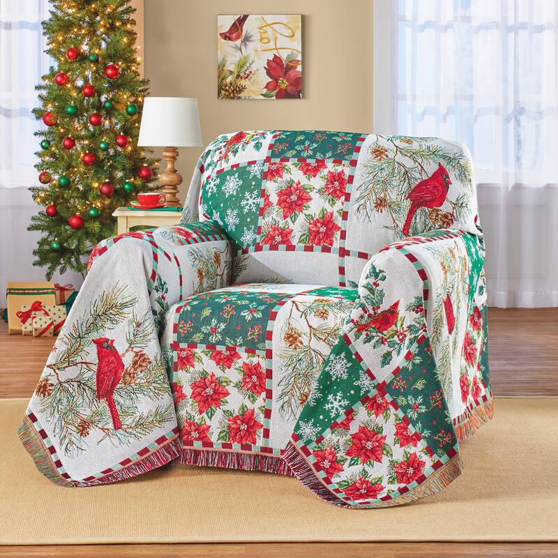 Holly Jolly Cardinal Patchwork Tapestry Furniture Cover - Chair
