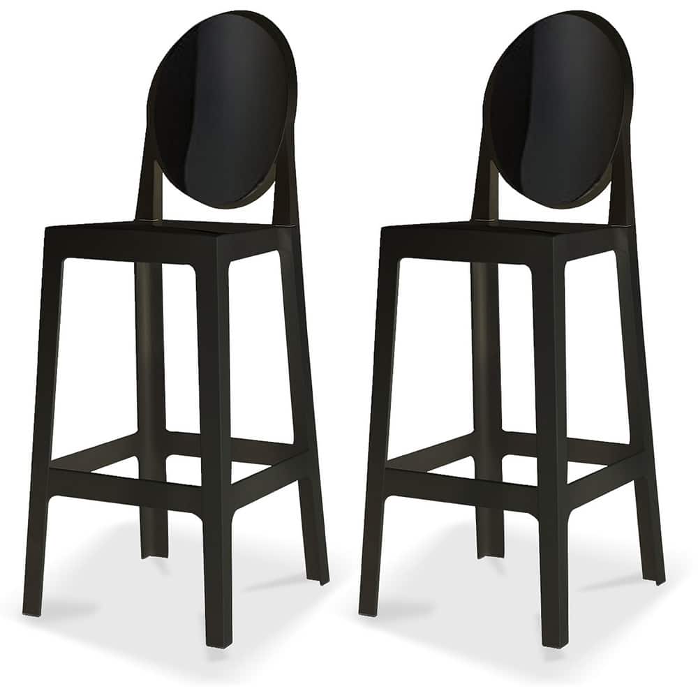 Set of 2 Smoke Modern 30" Seat Bar Stool Counter Height With Back Plastic Chairs For Home Restaurant Office