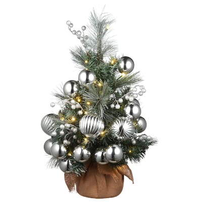 National Tree Company 2 ft. Frosted Silver Pine Tree with Battery Operated LED Lights - 2 Foot
