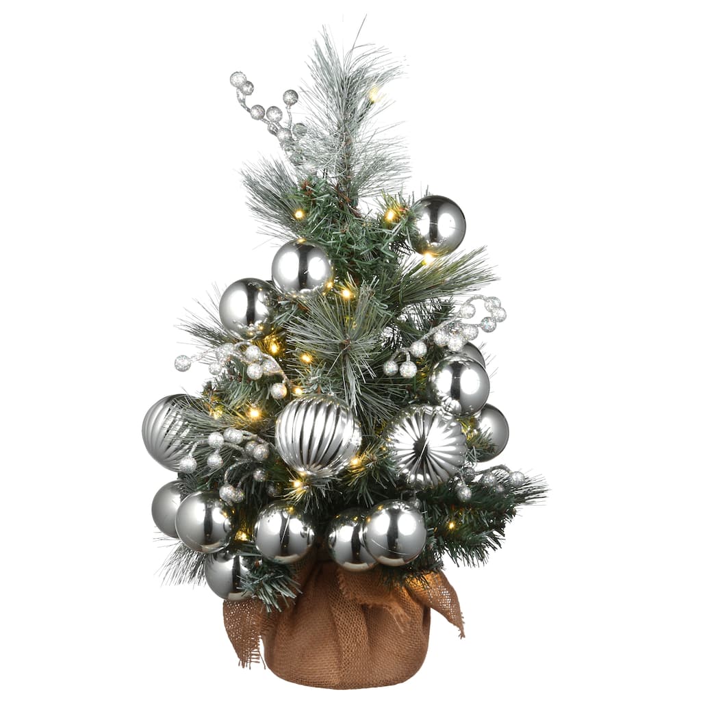 National Tree Company 2 ft. Frosted Silver Pine Tree with Battery Operated LED Lights - 2 Foot