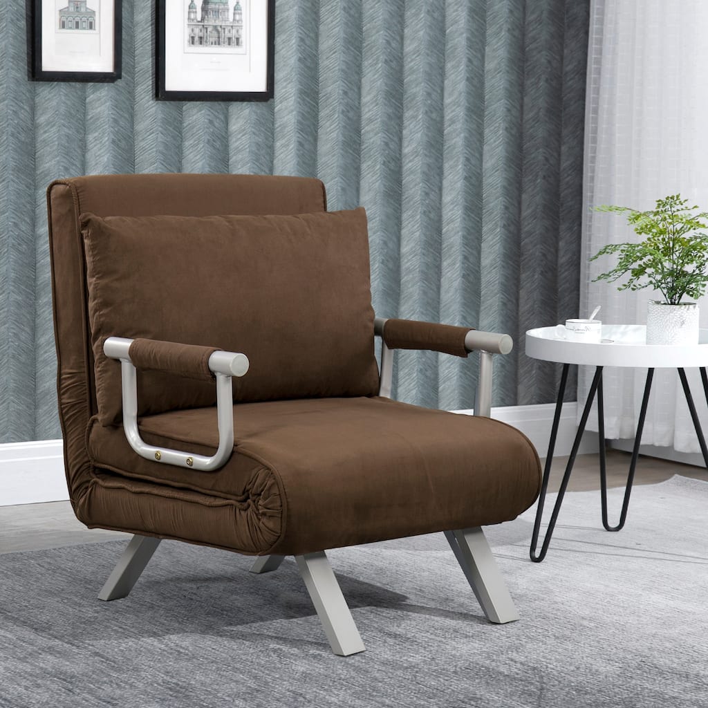 HomCom Steel Folding 3 Position Convertible Single Sleeper Bed Chair- Rich Brown