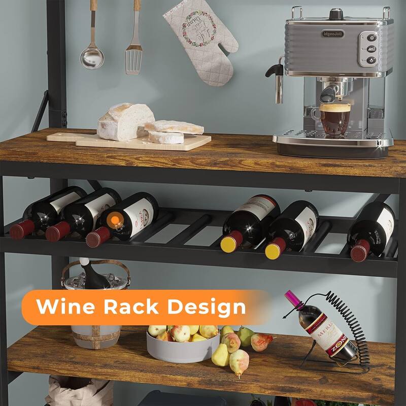 Bakers Rack with Power Outlet 6-Tier Coffee Bar Microwave Stand