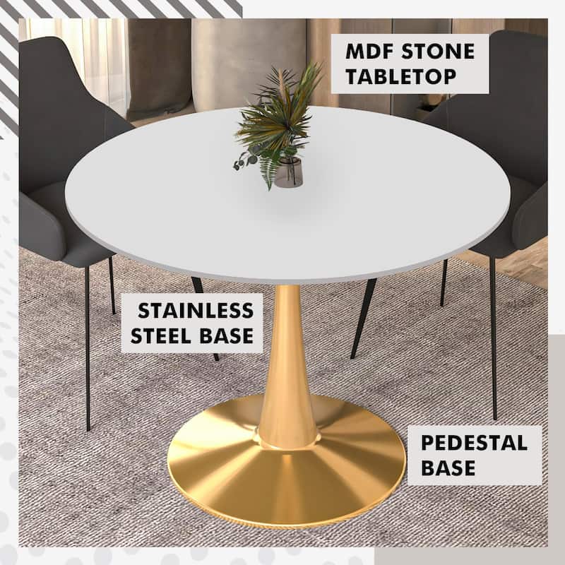 LeisureMod Bristol 40" Round Dining Table for 4 with MDF Tabletop in Gold Steel Base for Kitchen & Dining Room
