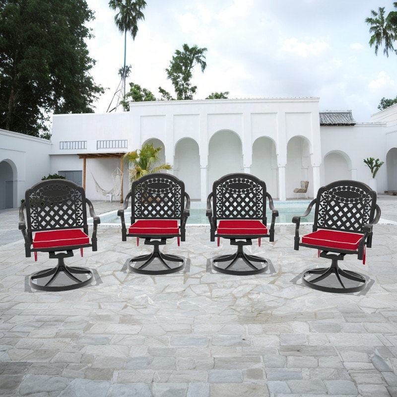 Black Swivel Aluminum Patio Outdoor Dining Chair (4-Pack)