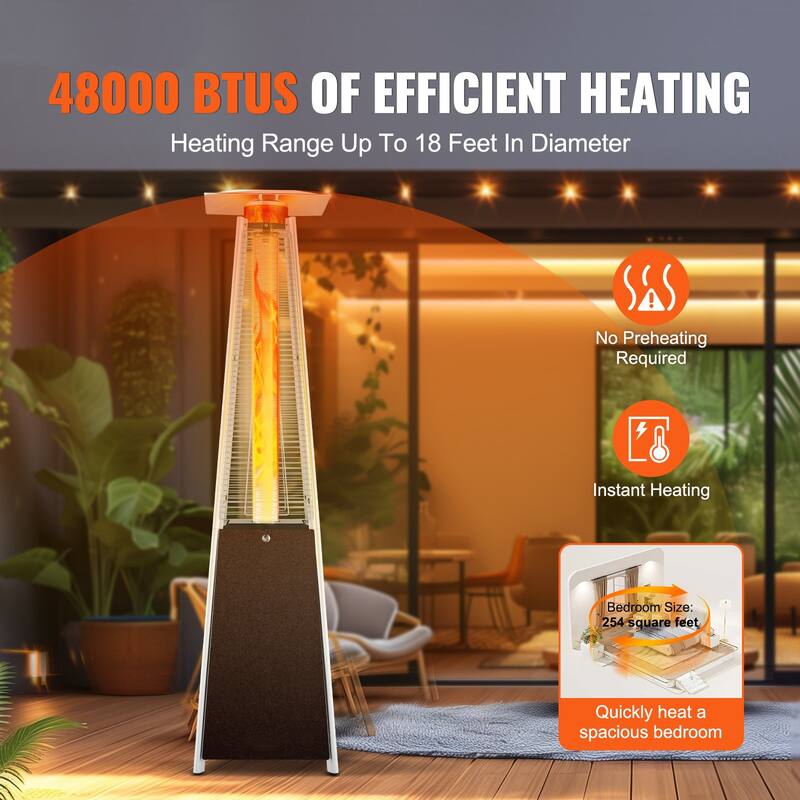 Brown Stainless Steel Propane Patio Heater 48,000 BTU with Pulse Ignition and Wheels - 20.59x22.64x84.25in