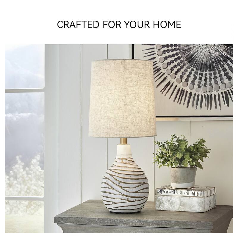 Aleela Contemporary White/Gold Textured Metal Lamp - 21.5" H