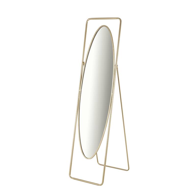 Gold Metal Oval Geometric Room Floor Mirror with Rectangular Frame and Stand - 20"W x 17"L x 66"H