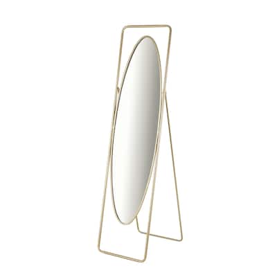 Metal Geometric Oval Floor Mirror with Rectangular Frame and Stand - Gold - Roche River Decor - 20"W x 17"L x 66"H