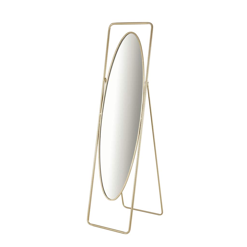 Metal Geometric Oval Floor Mirror with Rectangular Frame and Stand - Gold - Roche River Decor - 20"W x 17"L x 66"H