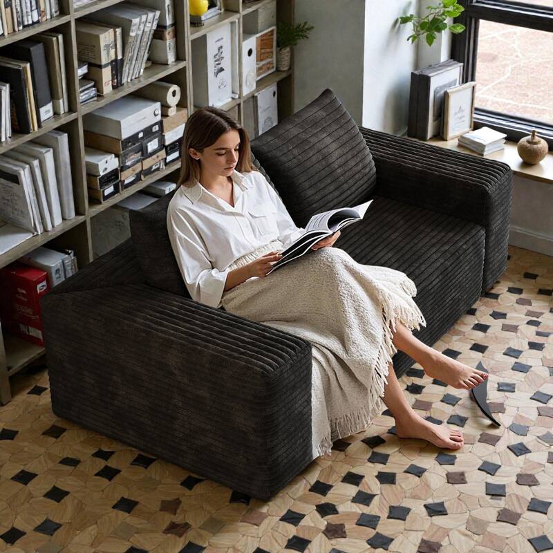 63" Corduroy 2-Seater Sofa, Deep Seat Comfy Loveseat Couch, No-Assembly Soft Fabric Sofa for Living Room & Apartments