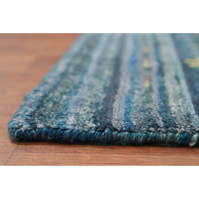 Hand Knotted Oriental Viscose Silk Carpet Tribal Animal Pictorial Navy Blue & Blues Gabbeh Area Rug - 5' 9'' X 6' 3''