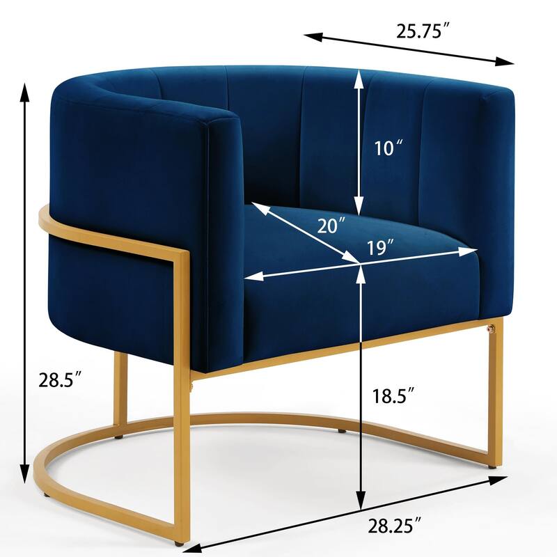 Stylish Velvet Upholstered Chair Barrel Chair with Metal Frame, Navy Curved Backrest Lounge Chair Club Chair for Living Room