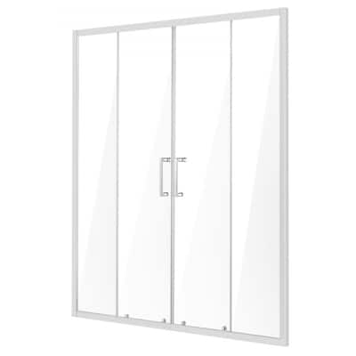 Chrome Double Sliding Shower Door with Tempered Glass and Aluminum Frame - 59 x 70 x 3.5 in