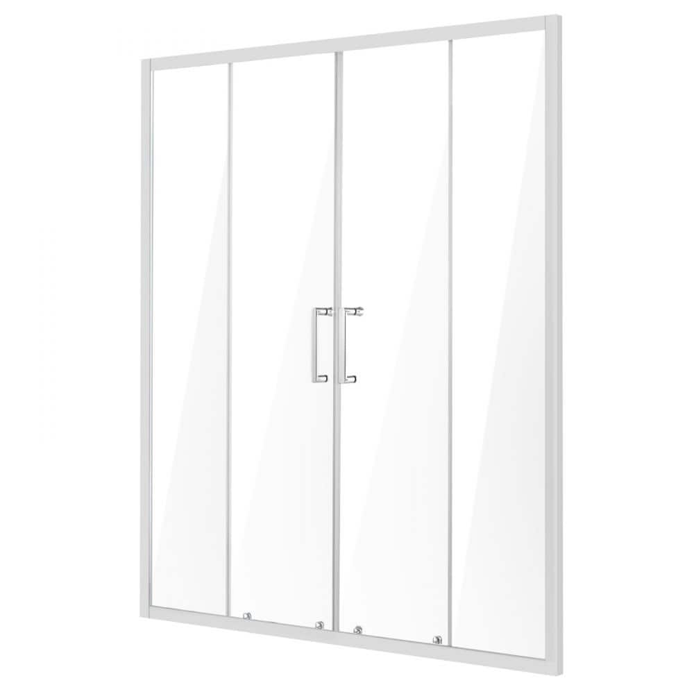 Chrome Double Sliding Shower Door with Tempered Glass and Aluminum Frame - 59 x 70 x 3.5 in