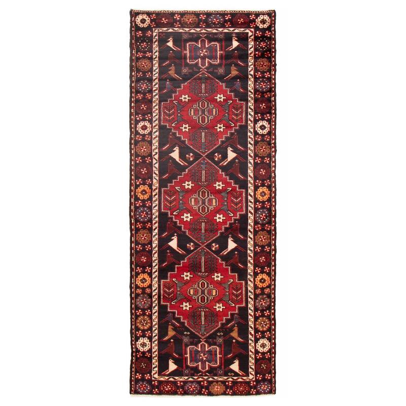 ECARPETGALLERY Hand-knotted Anadol Black, Red Wool Rug - 3'4 x 9'7 - Black/ Red - 3'4 x 9'7