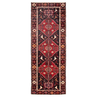 ECARPETGALLERY Hand-knotted Anadol Black, Red Wool Rug - 3'4 x 9'7
