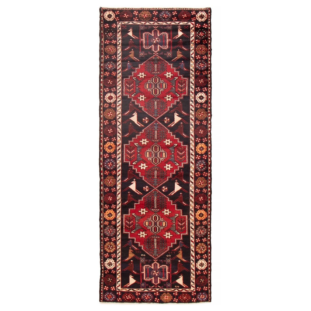 ECARPETGALLERY Hand-knotted Anadol Black, Red Wool Rug - 3'4 x 9'7