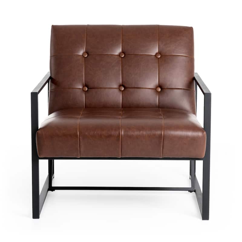 Glitzhome 29.50"W Mid-Century PU Leather Tufted Accent Chair - 29.5"W x 30.5"H x 29.25"D
