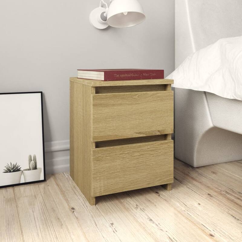 vidaXL Bedside Cabinet Engineered wood 11.8x11.8x15.7 in - Beige-1 - 2-drawer