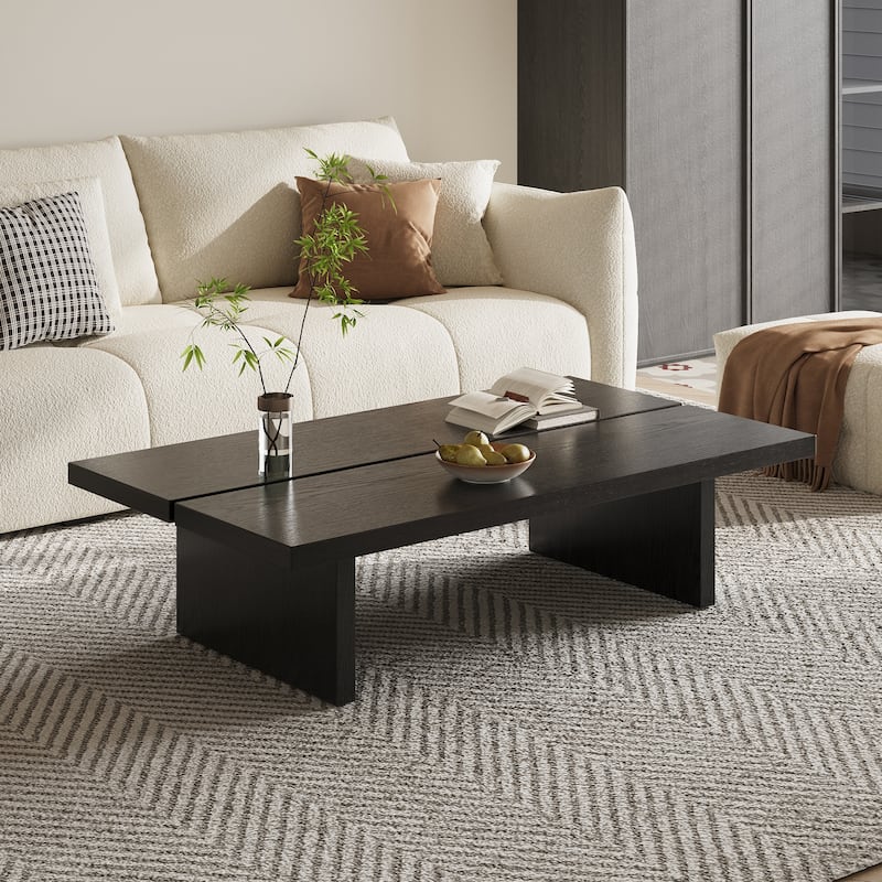 47" Mid Century Modern Black Wood Coffee Table,Rectangle Coffee Table for Livingroom - Black
